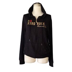 NWT Hard Rock Cafe Honolulu Gold Foil & Roses Full Zip Hoodie Women’s XXL